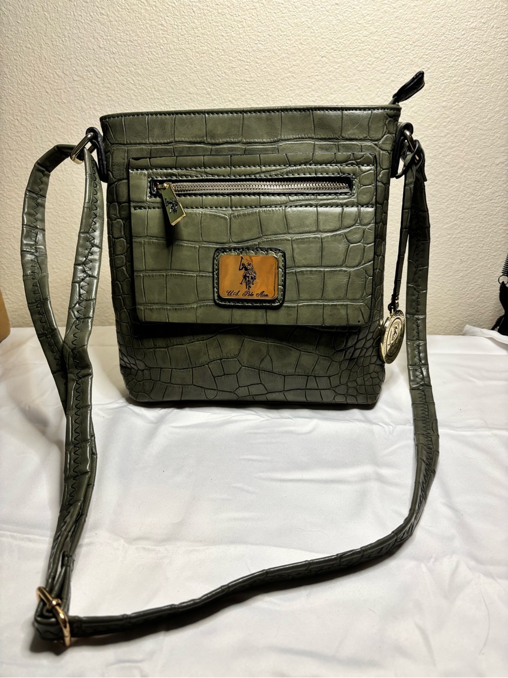 U.S. Polo Assn. Olive Croc-Embossed Crossbody Bag
